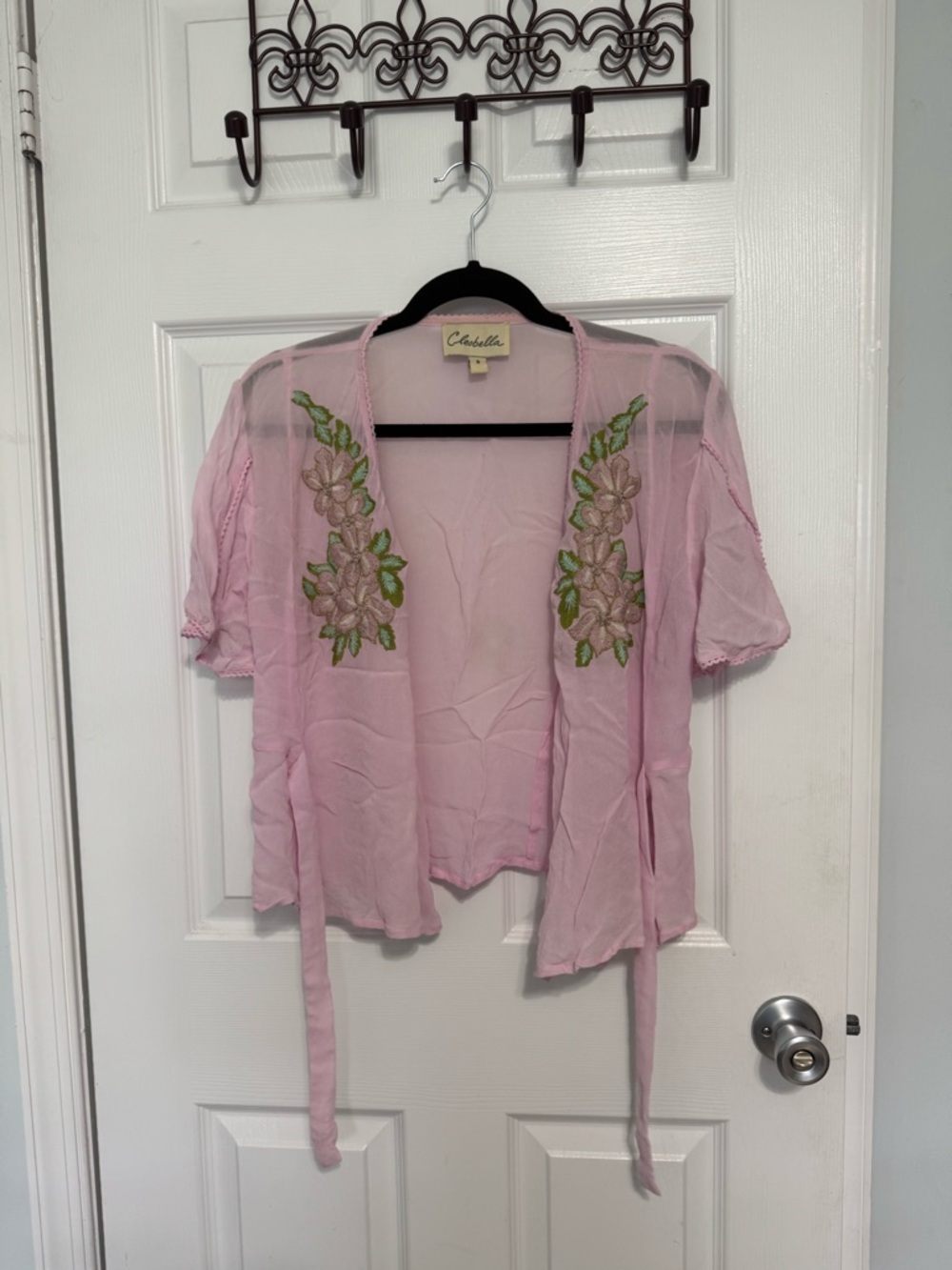 Cleobella Pink Sheer Floral-Embroidered Open Front Tunic